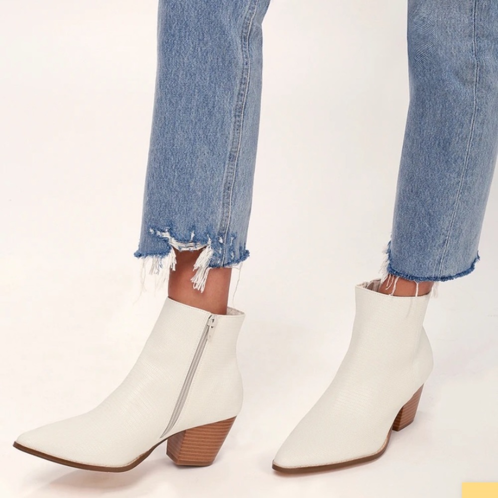 Spirit Ivory Snake Pointed Toe Ankle Booties